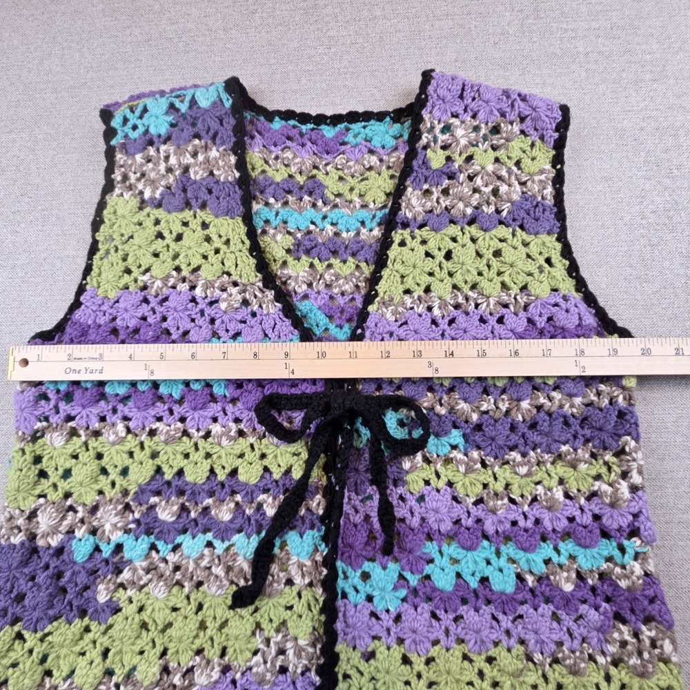Vintage Handmade Crochet Vest Purple/Green Striped Boho Hippie Grannycore L/XL - Picture 6 of 7